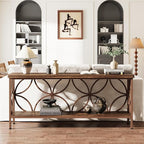 Tribesigns 70.9-Inch Narrow Sofa Table, Industrial Long Sofa Table Behind Couch, Entry Console Table with Storage for Entryway, Living Room, Foyer, Unique Design, Brown Matte