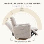 CHITA Power Nursery Rocking Chair, Swivel Glider Recliner Chair with Solid Wood Base, Bulit-in USB & Type-C Charging Ports for Living Room, FSC Certified, Taupe