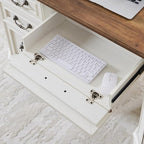 RedLemon 60" Executive Desk with Drawers,Wood Home Office Desk, Featuring Keyboard Tray,Charging Station,File Drawer, Storage Cabinet,for Work and Study (Antique White)