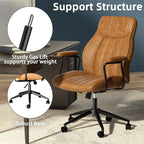 Brown Leather Office Desk Chair with Wheels and Arms, Height Adjustable, Vintage, Mid Century Modern Style