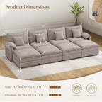 Vesgantti 142" Oversized Sectional Sofa Bed, 8-Seater Modular Sleeper Cloud Couch with Movable Ottoman, Chenille Convertible Sofa Set Deep Seat Couches for Living Room, Bedroom and Apartment, Brown
