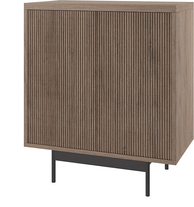 Henn&Hart 28" Fluted Wooden Accent Cabinet, Modern Ribbed Sideboard Buffet Cabinet with 2 Doors and an Adjustable Shelf for Living Room, Dining Room, Bedroom or Entryway, Antiqued Gray Oak