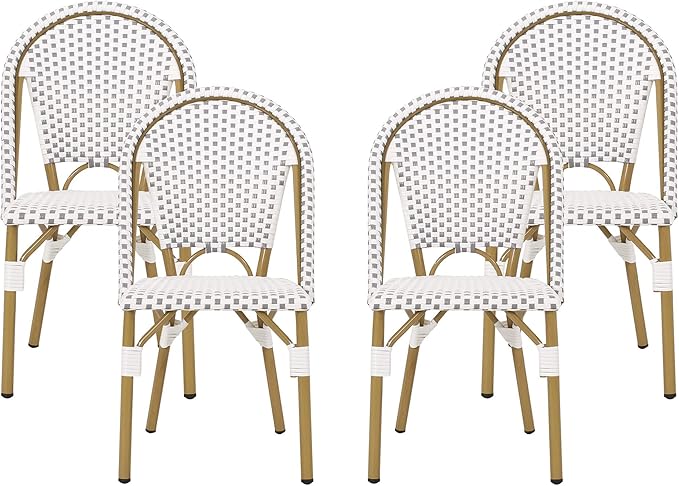 Christopher Knight Home Philomena Outdoor French Bistro Chair (Set of 4), Gray + White + Bamboo Print Finish