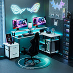 YOUNGAR Office Desk L Shape with File Drawers&Power Outlet, 69.3 Inch Reversible L Shaped Computer Desks,Corner L Shape or Long Desk Set up, Monitor Stand &Storage Shelves,LED Lights&CPU Stand,White