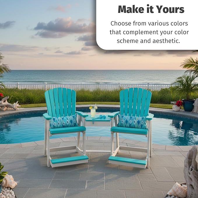 DutchCrafters Plastic Poly Outdoor Bistro Set with 2 Chairs and Attached Center Table, 3 Piece Patio Furniture Set - Amish Made in USA (Black & Aruba Blue)