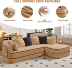 Cloud Sectional Sofa Modern Boneless Couch for Living Room, Comfy Deep Seat Comfy Teddy Fabric Double Sofa Chaise No Assembly Required (Camel, 106" L Shape with Right Facing)