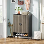 Tribesigns Shoe Cabinet with Doors, 7-Tier Shoe Storage Cabinet with Adjustable Shelves, Wooden Shoes Rack Shoe Storage Organizer for Entryway, Hallway, Closet, Living Room, Gray