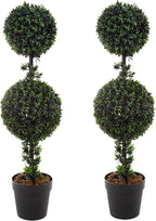 Set of 2 Topiary Trees - 36-Inch Double Ball Podocarpus Fake Plants - Realistic Indoor or Outdoor Potted Faux Plants for Home Decor by Pure Garden