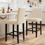 LSSPAID Bar Stools Set of 2, 24.8 Inch Upholstered Fabric Counter Height Stools, Modern Kitchen Island Wood Bar Chairs Barstools with Backrest and Solid Wood Legs, Beige