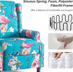 Recliner Chair, Upholstered Wingback Floral Pushback Armchair with Adjustable Backrest & Footrest, Comfy Accent Chair Reading Single Sofa for Small Spaces, Living Room, Bedroom (Peacock, Set of 2)