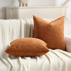 FUTEI Rust Velvet Throw Pillow Covers 22x22 Inch Set of 2,Soft Embossed Leaf-Relief Textured Cushion Cases,Natural Home Decor for Couch Living Room