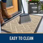OLANLY Front Door Mat Indoor Outdoor Entrance, Waterproof All-Season, All-Weather Doormat, Sturdy Natural Rubber, Low Profile, Easy Clean Patio Porch Entryway Mat, Herringbone Brick (Beige, 29.5x17)