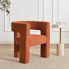 KINWELL 28" W Modern Boucle Accent Chair, Mid Century Upholstered Square Armchair, No Assembly Single Sofa Side Chair for Living Room Lounge Bedroom (Caramel)