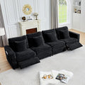 ORRD Power Reclining Sectional Sofa, Electric 4 Seat Recliner with 2 Electric Footrest and Adjustable Headrest, Modern Plush Corduroy Fluffy Modular Sectional with Deep Seat for Living Room-Black