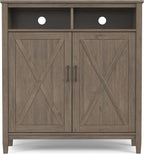 SIMPLIHOME Ela Solid Wood 39 inch Wide Transitional Medium Storage Cabinet in Smoky Brown for The Living Room, Entryway and Family Room