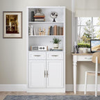 71.4" Tall Bookshelf with Drawers & Cabinet, 5-Tier Floor Standing Bookcase with Storage Doors, Adjustable Shelves & Metal Handles, 31.5" Wide Organizer for Home Office, Living Room