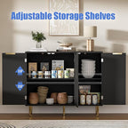 Fluted Sideboard Buffet with 3 Doors, Modern Accent Cabinet with Adjustable Shelves, Kitchen Storage Cabinet with Golden Handles, Coffee Bar for Kitchen, Living Room, Black