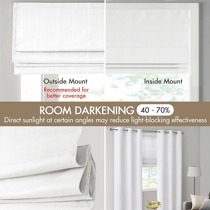 Madison Park Galen Cordless Roman Shade, 23"W x 64"H, Sheen White – Room Darkening, Thermal Insulated, Energy Efficient Window Blind with Subtle Sheen Basketweave Fabric for Privacy