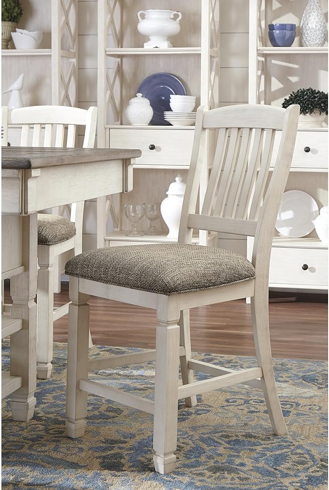 Signature Design by Ashley Bolanburg 24" Counter Height Farmhouse Barstool, 2 Count, Antique White