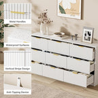 White Dresser for Bedroom, Modern 9 Drawer Dresser with Smooth Slides and Gold Handles, Wide Bedroom Chest for Living Room, Closet, 63" W x 15.7" D x 31.5" H