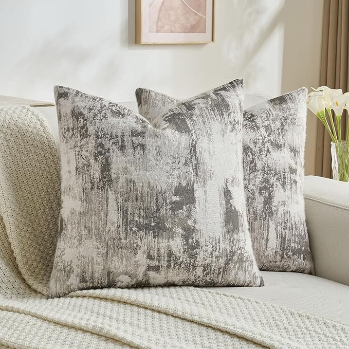 FUTEI Black White Decorative Throw Pillow Covers 22x22 Inch Set of 2,Soft Faux Cashmere Jacquard - Textured & Cozy Cushion Case,Modern Home Decor for Couch Bed Living Room