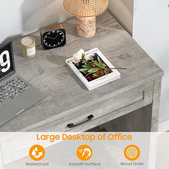 Vabches Farmhouse 47" Executive Desk with File Drawer, Wood Computer Desk with 3 Storage Drawers, Workstation for Home Office, Study, Writing.Grey.