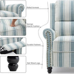 Recliner Chair, Modern Pushback Armchair with Adjustable Backrest & Footrest for Bedroom, Living Room, Blue Stripe,Set of 2