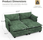 KKL Modular Sectional Sofa Bed, 4 Seater Convertible L-Shaped Sleeper Cloud Couch with Ottoman, Chenille Sectional Couches for Living Room, Apartment Green