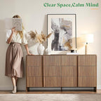 AMERLIFE 63" Fluted 6 Drawer Dresser, Wide Modern Chest of Storage Drawers with Pine Handles, Rounded Corners & Anti-Tip, Wood Drawer Organizer for Cloth, Bedroom, Living Room, Hallway, Dark Walnut