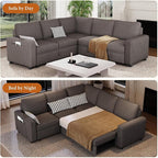 Vesgantti 88.4" Sleeper Sectional Couch with Pull Out Bed, 5 Seater L Shaped Modular Sectional Sofa with Storage, Comfy Corduroy Modular Sofa for Living Room, Bedroom, Apartment, Light Coffee
