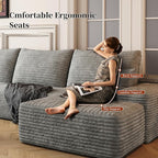 135.4" Large Cloud Modular Sectional Couch with Ottoman, Minimalist Upholstered Couches, Comfort U Shaped Sofa for Living Room,Deep Seat Corner Couch，No Assembly Required (Grey,Left Facing Chaise)