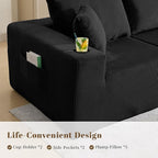 107" Cloud Sectional Couch, Modular Sectional Sofa with L-Shape Chaise, Corduroy Boneless Couch with Deep Seat, Upholstered Sofa for Living Room, No Assembly Required(Right-Facing Chaise, Black)