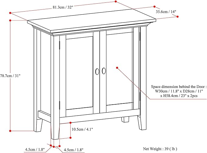 SIMPLIHOME Redmond SOLID WOOD 32 inch Wide Transitional Low Storage Cabinet in Rustic Natural Aged Brown for the Living Room, Entryway and Family Room