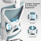 Office Home Ergonomic Desk Chair-Computer X-Shaped Chair Mesh PU Leather with Adjustable Lumbar Support-Executive Chair High Back with Headrest Flip-Up Arms for Long Hours (Sky Blue)