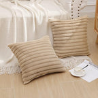 Pallene Faux Fur Plush Throw Pillow Covers 16x16 Set of 2, Luxury Soft Fluffy Striped Decorative Pillow Covers for Sofa, Couch, Living Room, Khaki