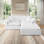 Modular Sectional Sofa Cloud Couch,Down Filled Comfy Cloud Modern Sofa,White Linen L Shape Oversized Couch Cushion Covers Removable for Living Room