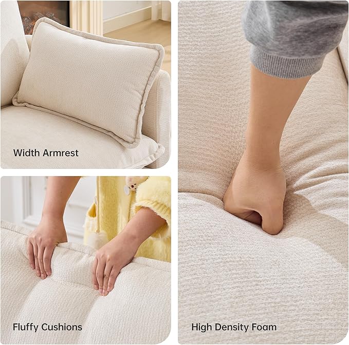 108" Modern L-Shaped Sectional Sofa with USB & Type-c Port Charger, Modular Cloud Couch, Deep Seating Chenille Fabric 4-Seater with Ottoman and Pillows for Living Room (Beige)