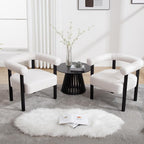 Barrel Accent Chairs Set of 2, Linen Upholstered Modern Living Room Chairs, Comfy Accent Chairs with Curved Backrests and Wood Legs Armchairs for Living Room, Bedroom, Beige