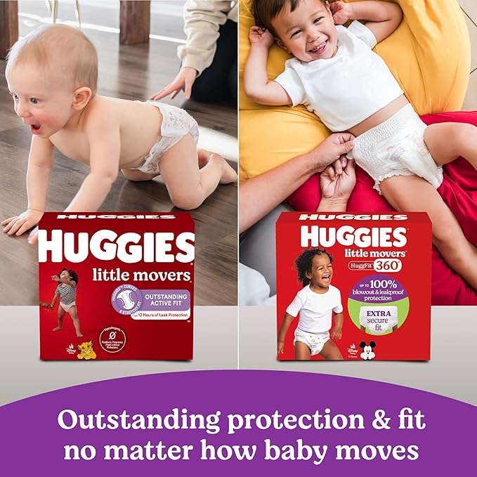 Huggies Size 7 Baby Diapers, Little Movers HuggFit 360° Baby Diapers with 360° Waistband, Size 7 (41+ lbs), 44 Count, Packaging May Vary