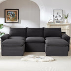 113.03" Sectional Couches for Living Room Modern Modular Sofa with U-Shape Couchs Upholstered Corduroy Boneless Couch Deep Seat Cloud Couch with Ottoman, No Assembly Required, Dark Gray