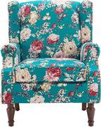 UIXE High Back Floral Accent Chair, Upholstered Armchair in Fabric, Retro Printed Wingback Arm Chair for Living Room, Nailhead Trim Single Sofa Bedroom Reading Seat - Peacock Blue