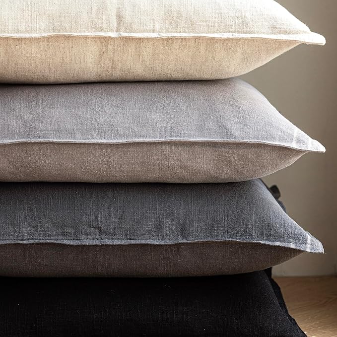 Foindtower Pack of 2, Decorative Linen Soild Throw Pillow Covers Accent Lumbar Cushion Case Farmhouse Pillowcase for Chair Couch Sofa Bedroom Living Room Home Decor 12 x 20 Inch Light Rustic Gray