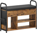 VASAGLE Shoe Bench, Shoe Rack, Entryway Furniture, Inner Storage Under The Lid, PU Pockets, Convenient Handles, for Entryway, Living Room, Bedroom, Rustic Brown and Ink Black ULSB052K01