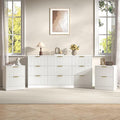 3-Piece Modern Bedroom Furniture Set, Wide 9-Drawer Dresser & 2-Drawer Nightstands Set of 2, Natural Wood Dresser and Nightstand Sets for Bedroom, Hallway, White