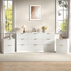 3-Piece Modern Bedroom Furniture Set, Wide 9-Drawer Dresser & 2-Drawer Nightstands Set of 2, Natural Wood Dresser and Nightstand Sets for Bedroom, Hallway, White