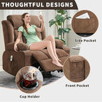 Power 360° Swivel Rocker Recliner with Heat and Massage Oversized Electric Rocking Chair for Big and Tall People with 2 Cup Holders Side Pockets Remote Control USB Charging Port, Brown