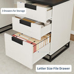 GAOMON Farmhouse Executive Desk, 59 Inch Computer Desk, White Home Office Desks with File Drawer and Storage Cabinet, Wood Writing Desks for Bedroom, Home Office, White+Black