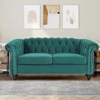 2 Piece Living Room Furniture Set, Velvet Loveseat and Chair Set, Mid Century Modern Upholstered Sofa Couch with Cushions, Comfy Tufted Chesterfield Couches for Living Room, Bedroom, Office