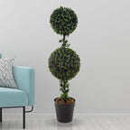Set of 2 Topiary Trees - 36-Inch Double Ball Podocarpus Fake Plants - Realistic Indoor or Outdoor Potted Faux Plants for Home Decor by Pure Garden