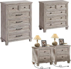 Farmhouse Bedroom Dresser and Nightstand Set of 4, 6 Drawer Tall & 5 Drawers Dresser & 2 Drawer Nightstand Set, Rustic Wood Bedroom Furniture Set for Livingroom, Hallway, Grey